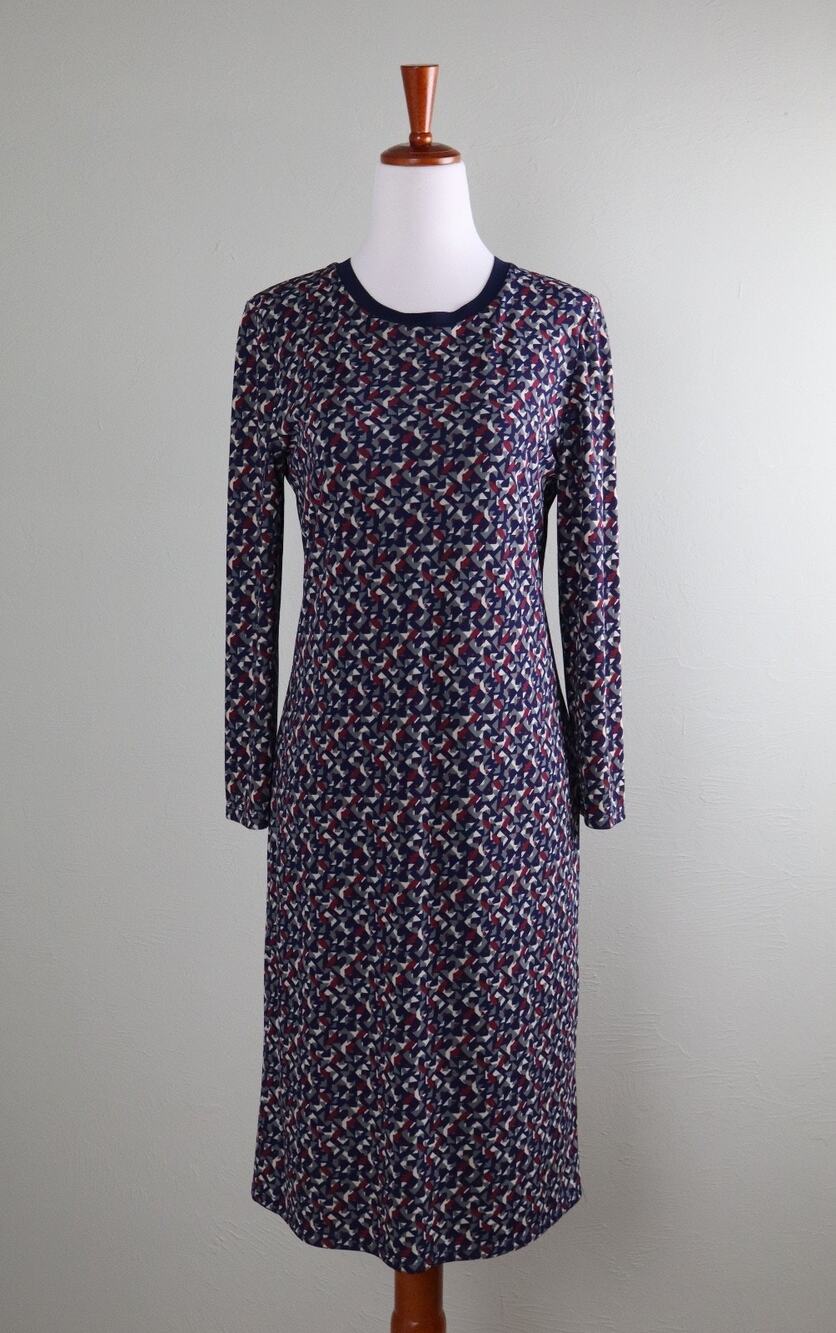 LAUREN RALPH LAUREN Slinky Stretch Ribbed Trim Printed Dress Size Small